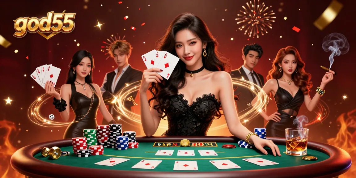 Play cards and win at god55 in a mesmerizing casino scene with vibrant energy.