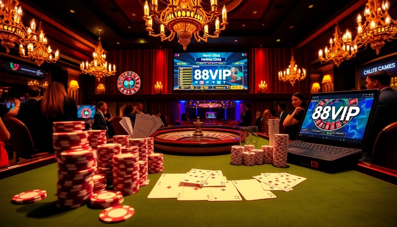 High-stakes poker action at 68VIP casino featuring luxurious tables and excited players.