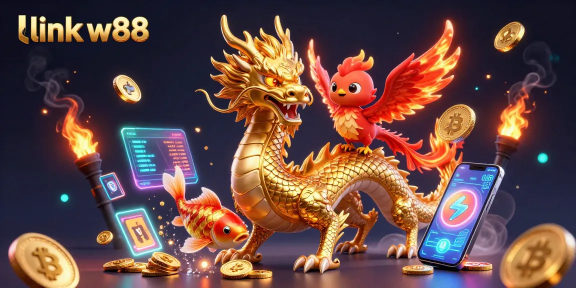 Chơi cược thú vị tại link w88 với rồng vàng và phượng hoàng trong không gian đầy huyền bí.