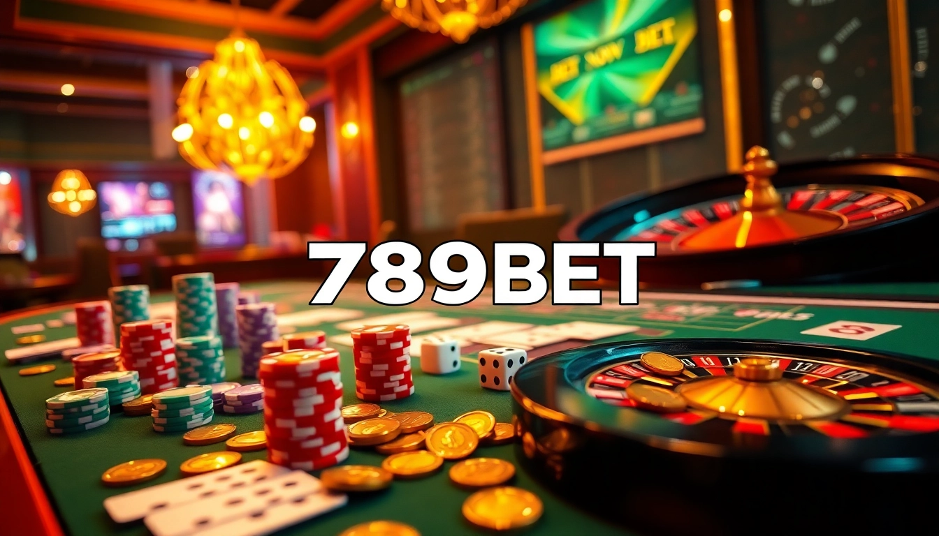 Experience the thrill of winning at 789BET with exciting poker games and vibrant chips on an elegant casino table.