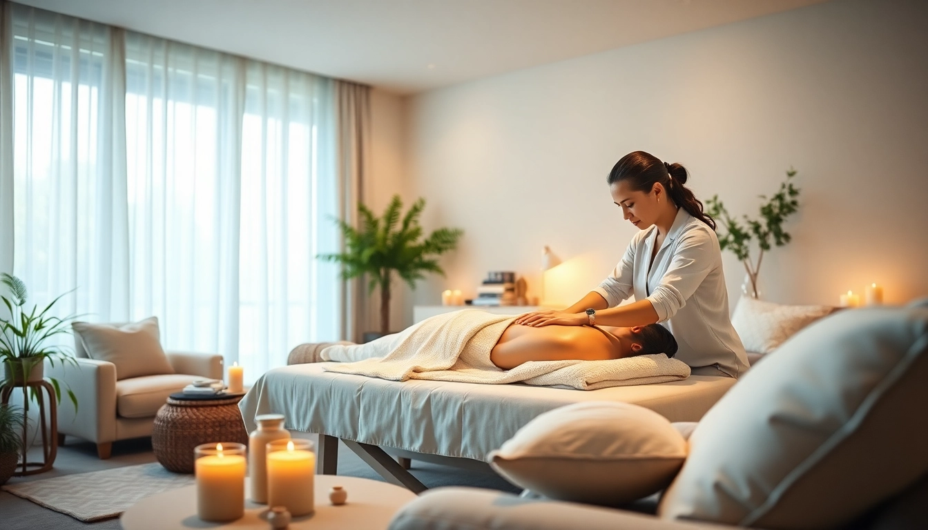 평택출장마사지 in a cozy living room setting, featuring a therapist providing relaxation services for clients.