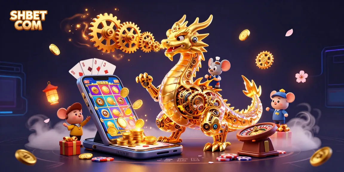 Experience thrilling gameplay at SHBET COM with golden dragon and vibrant slot elements amidst a dynamic casino atmosphere.