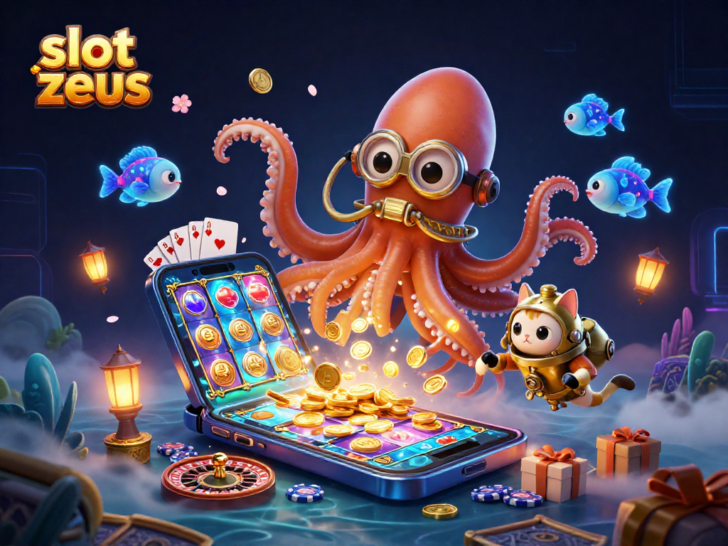 Experience the excitement of playing slot zeus as golden coins erupt and iconic symbols fly in this vibrant 3D scene.