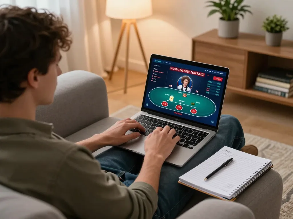 Player immersed in online poker gameplay via say88 platform, creating a cozy gaming atmosphere.