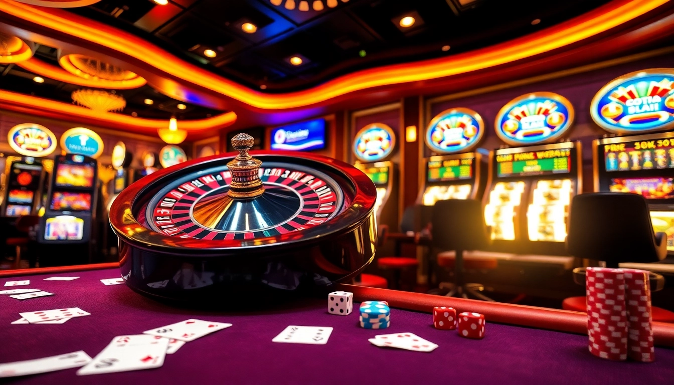 Experience the thrill of online gambling with LINK VÀO Bomwin, featuring poker chips and casino elements.