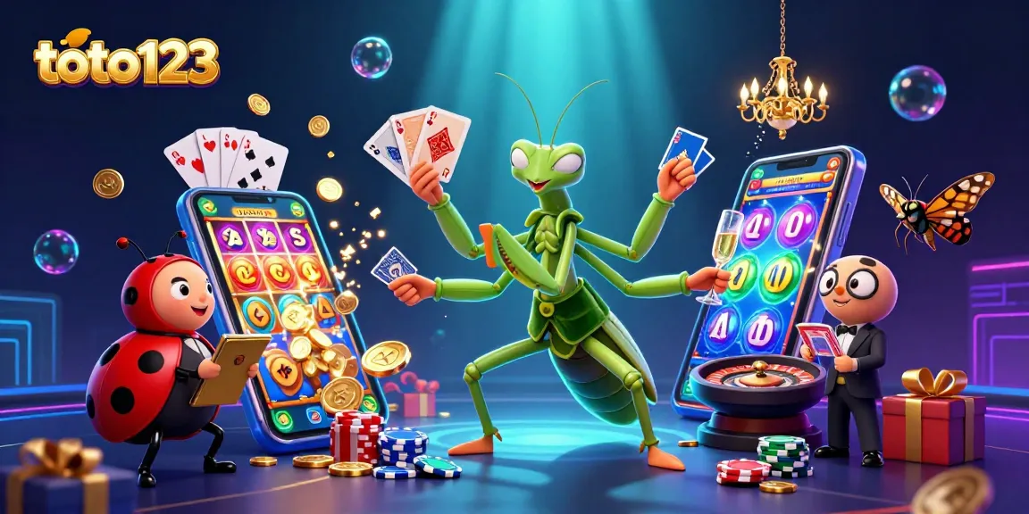 Experience the thrilling action of toto123 with a vibrant scene of animated casino characters and games.
