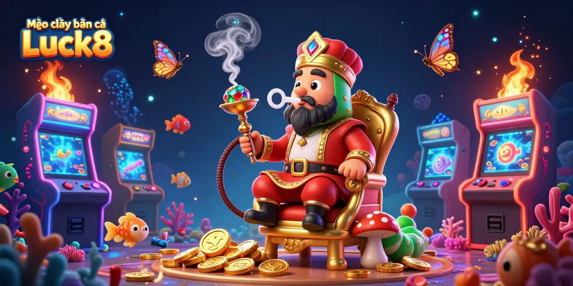 Mẹo chơi bắn cá Luck8 where a caterpillar hookah-master and sea creatures explode in vibrant fishing game action.