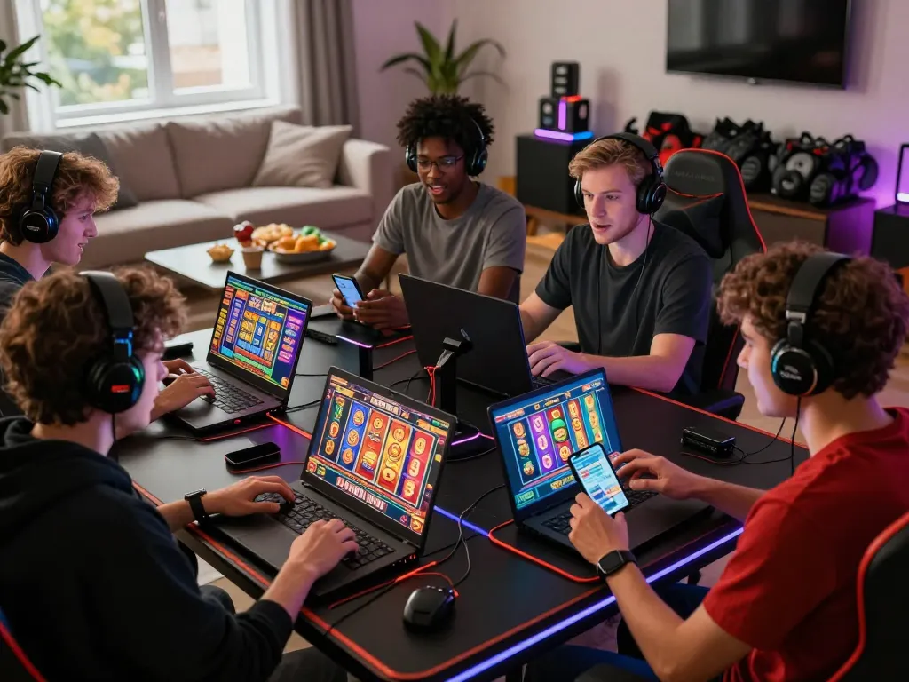 Exciting online gaming scene with players enjoying tante77 slot games in a lively atmosphere