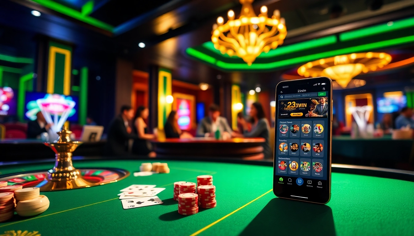 Experience the excitement of the 23win app with a vibrant casino scene.