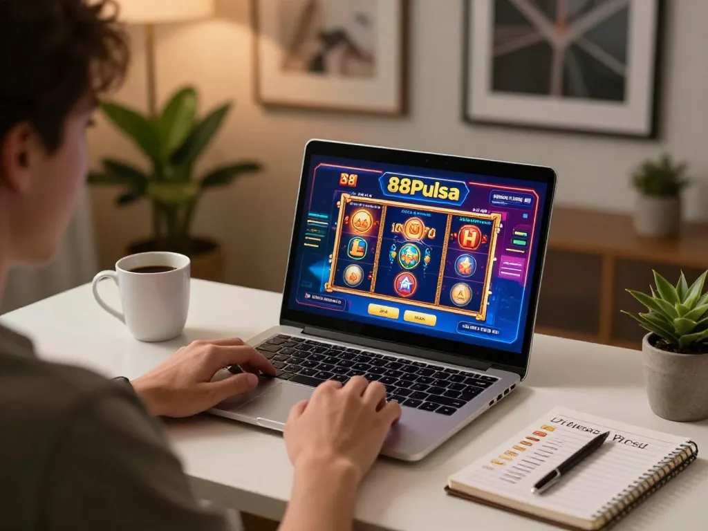 Berinteraksi dengan permainan kasino online 88Pulsa dalam suasana rumah yang stylish.