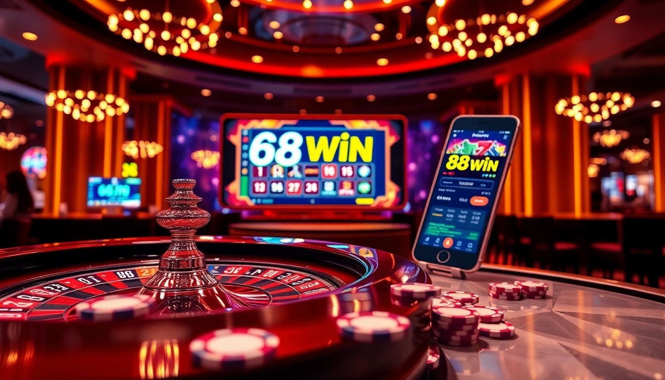 Experience the thrill of tải game 68win with vibrant casino tables and high-tech gaming interfaces.