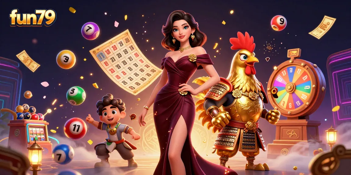 Play fun79's thrilling games with engaging characters and vibrant prize elements in a 3D casino scene.