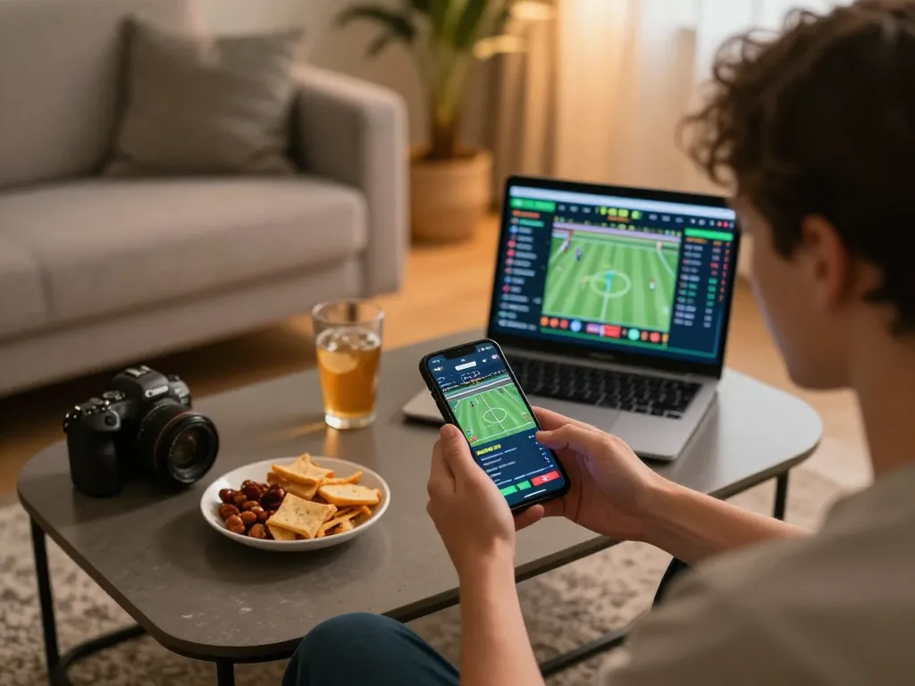 KONG88 user engaged in mobile sports betting action during a thrilling game night.