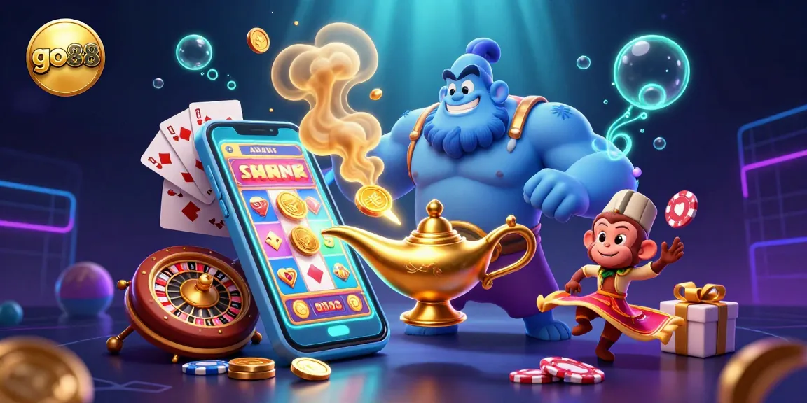 Engage with go88 casino adventures featuring a genie and poker chips in an enchanting 3D illustration.