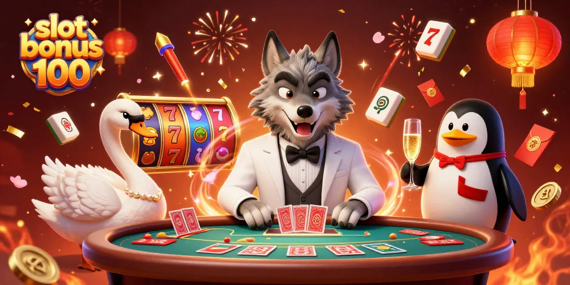 Engage with slot bonus 100 for a thrilling casino experience with dynamic characters and festive elements.