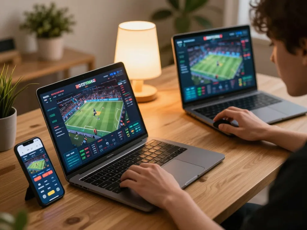 Player interacting with 789win2 casino app on laptop, showcasing dynamic sports betting action and strategy.