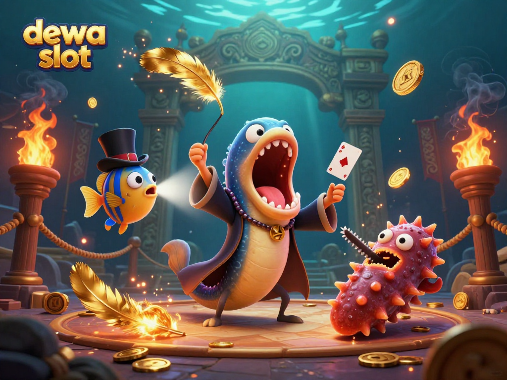 Experience thrilling dewa slot action with vibrant underwater characters in a dynamic casino scene.
