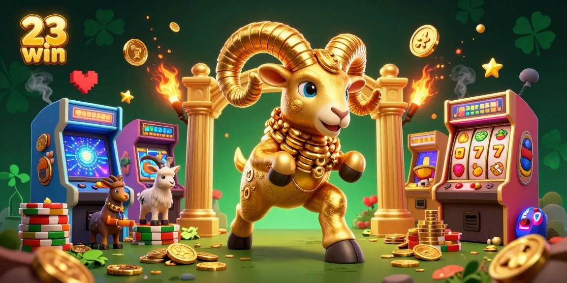 Engage in thrilling gaming with 23 win at a vibrant casino scene featuring animated characters and slot elements.