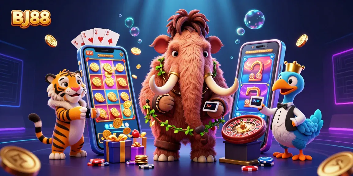 Experience the excitement of BJ88's 3D casino, featuring vibrant gaming elements and engaging characters.