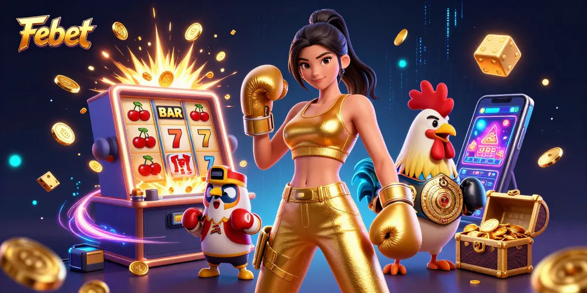 Experience the excitement of Febet with vibrant 3D casino characters and dynamic gaming elements.