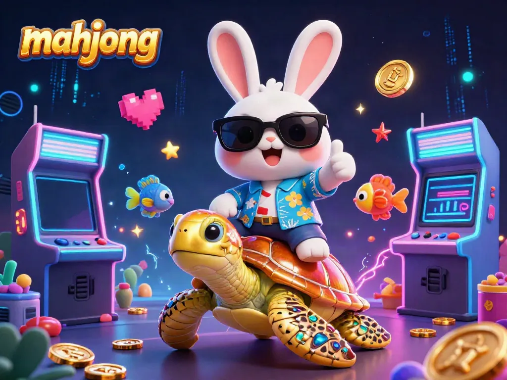 Permainan mahjong yang menyenangkan dengan karakter kelinci dan penyu di dunia kasino yang ceria.