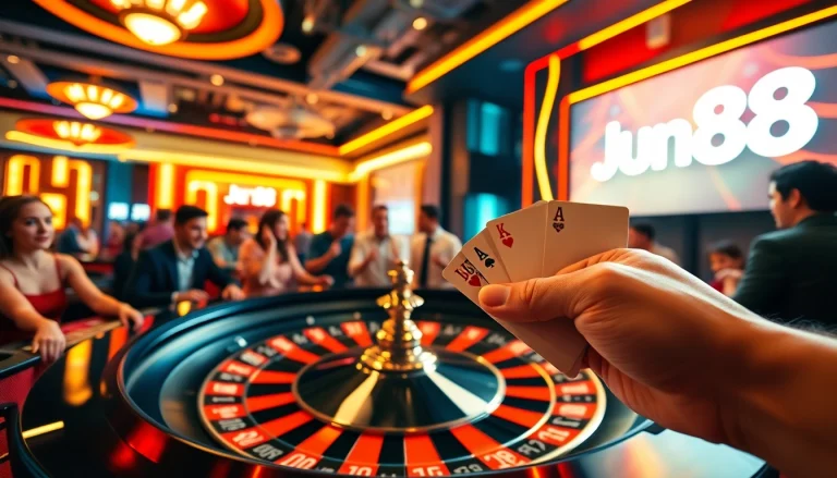 Experience excitement at Jun88 casino with vibrant roulette and poker moments.