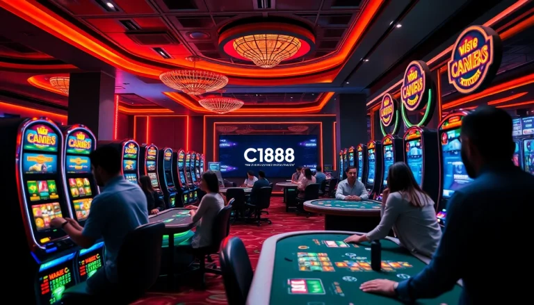 A lively casino experience at https://c168.design/ featuring vibrant gaming and excited players.