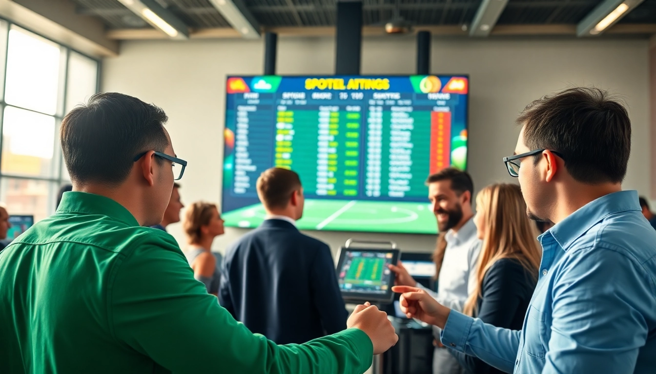 Engaging players participating in online betting at a high-tech sportsbook terminal.