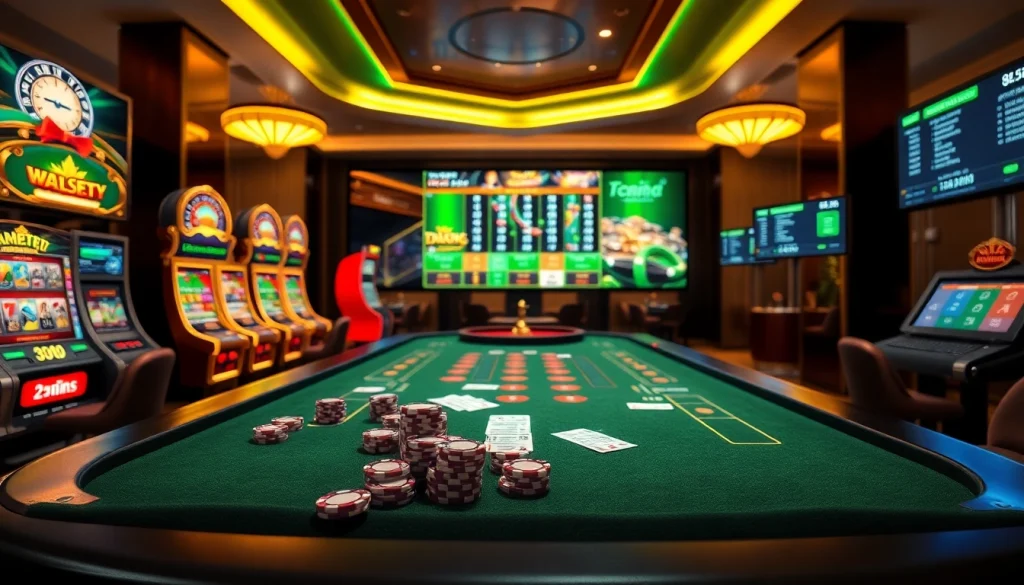 Experience the excitement of winning at https://789win.apartments/ with a vibrant virtual casino scene featuring slot machines and poker tables.