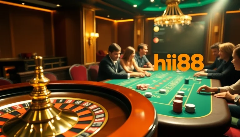 Experience the thrill of hi88 soccer at a luxurious casino table with players strategizing over chips and cards.