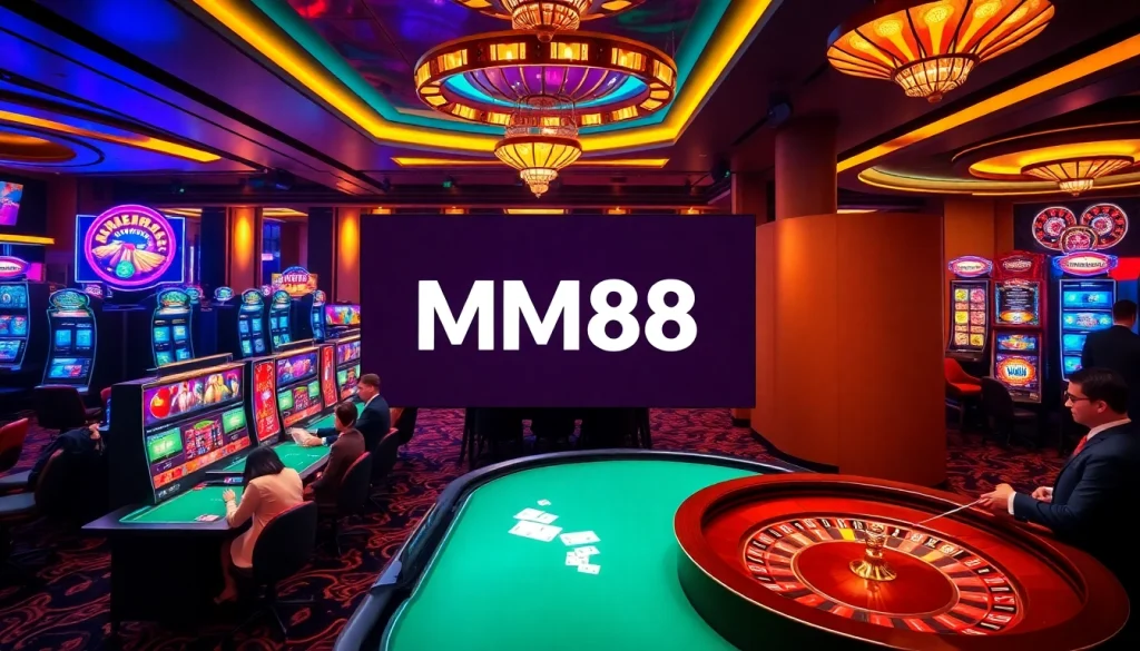 Experience MM88's luxurious casino atmosphere filled with excitement and premium gaming options.