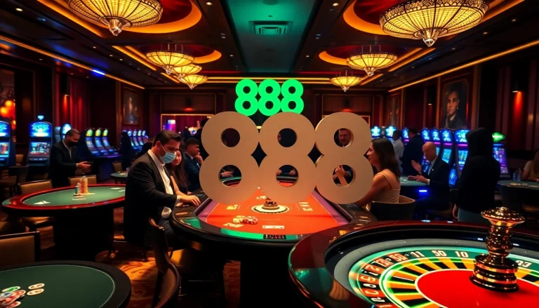 Experience thrilling gameplay with 888 new in a dynamic casino setting featuring tables and slot machines.