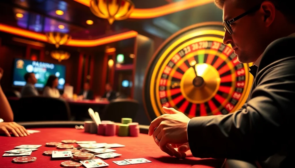 Engage in high-stakes poker at https://733betapp.com.br, surrounded by excitement and luxury in a vibrant casino setting.