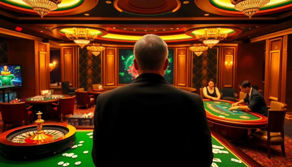 Players engaging at the 88bet casino table, surrounded by vibrant lights and poker chips.