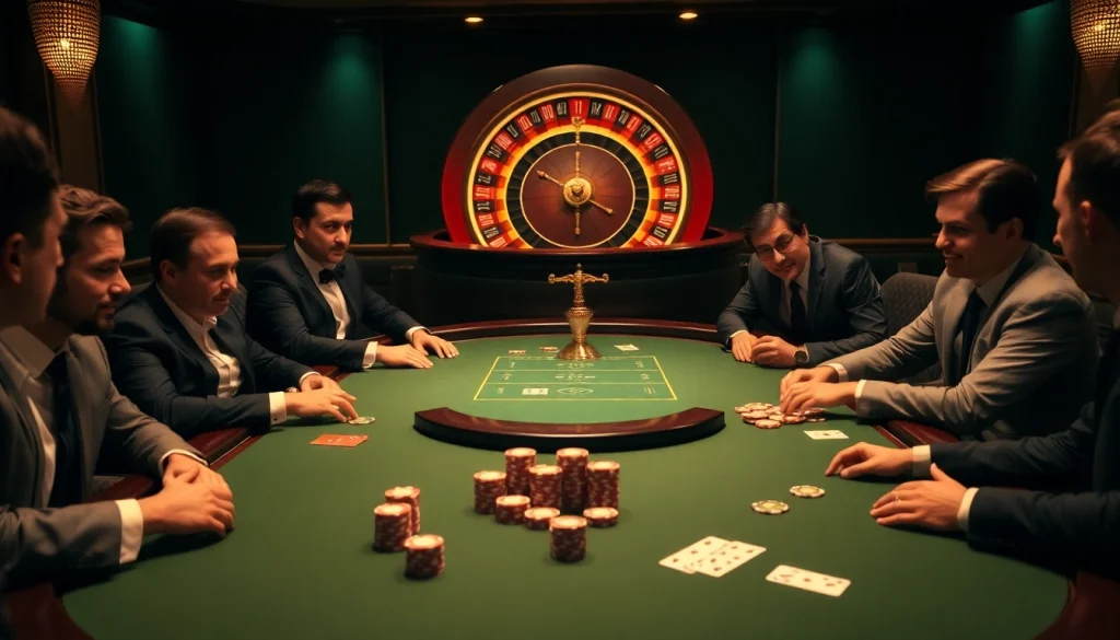 Exciting poker action at 5Z7779 casino table with vibrant chips and luxurious ambiance.