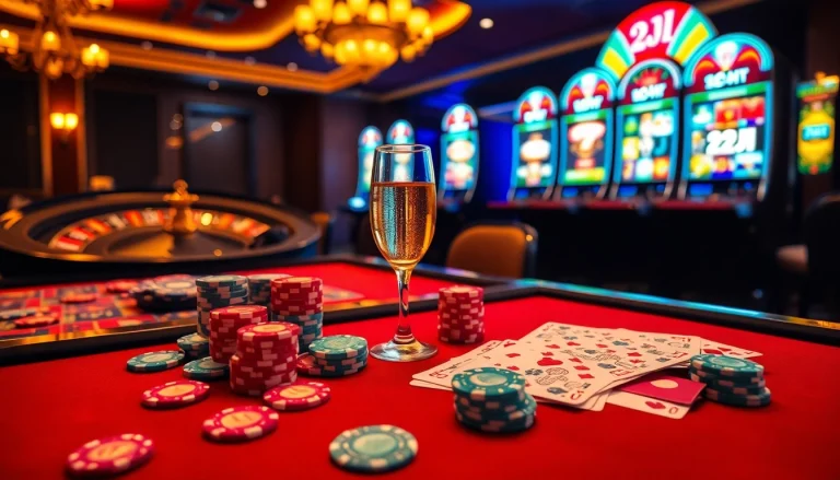 Engage with the excitement of casino gaming at 22JL with vibrant poker chips and cards.