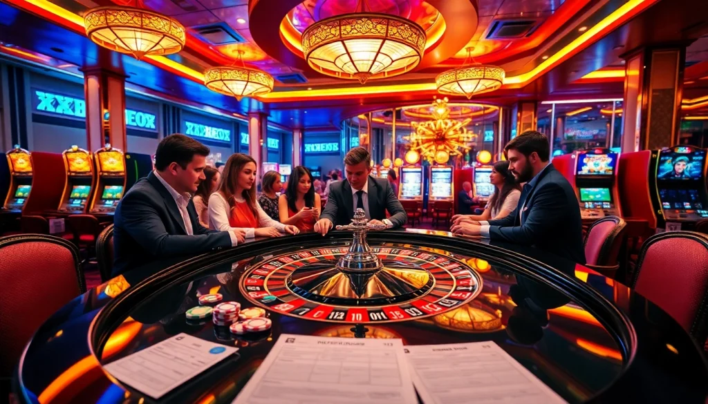 Engaging players enjoying a lively roulette game at XX88 casino, filled with excitement and anticipation.