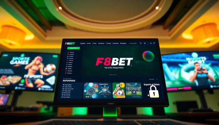 Interactive view of F8BET online gambling platform featuring sports and casino games.