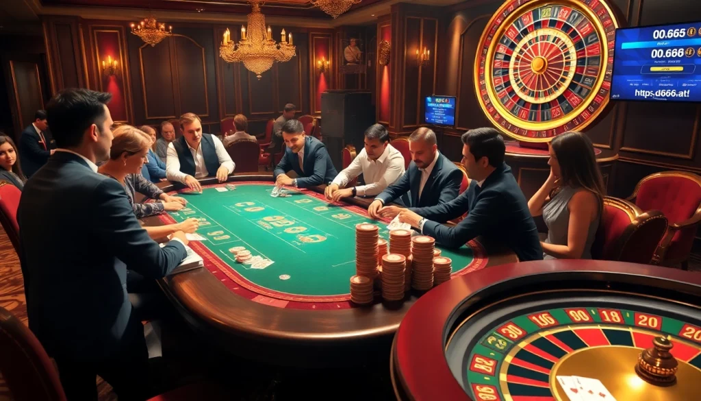 Engage in poker with live players in a luxury casino setting at https://do666.at, featuring vibrant chips and cards.