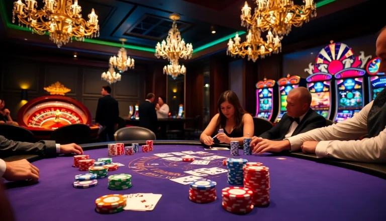 Experience the excitement of 32win with vibrant casino gaming atmosphere featuring poker action and roulette.