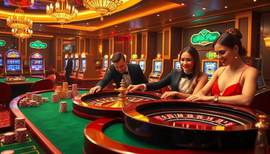 Experience the luxury of go8.com with vibrant casino tables and engaged players enjoying the thrill of gambling.