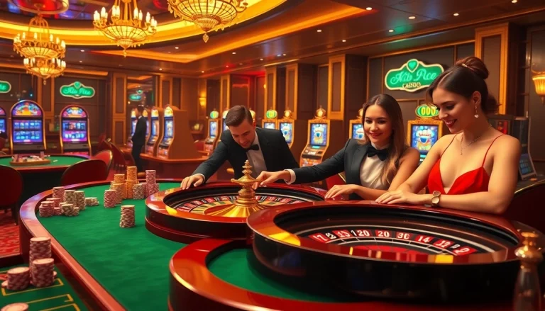 Experience the luxury of go8.com with vibrant casino tables and engaged players enjoying the thrill of gambling.
