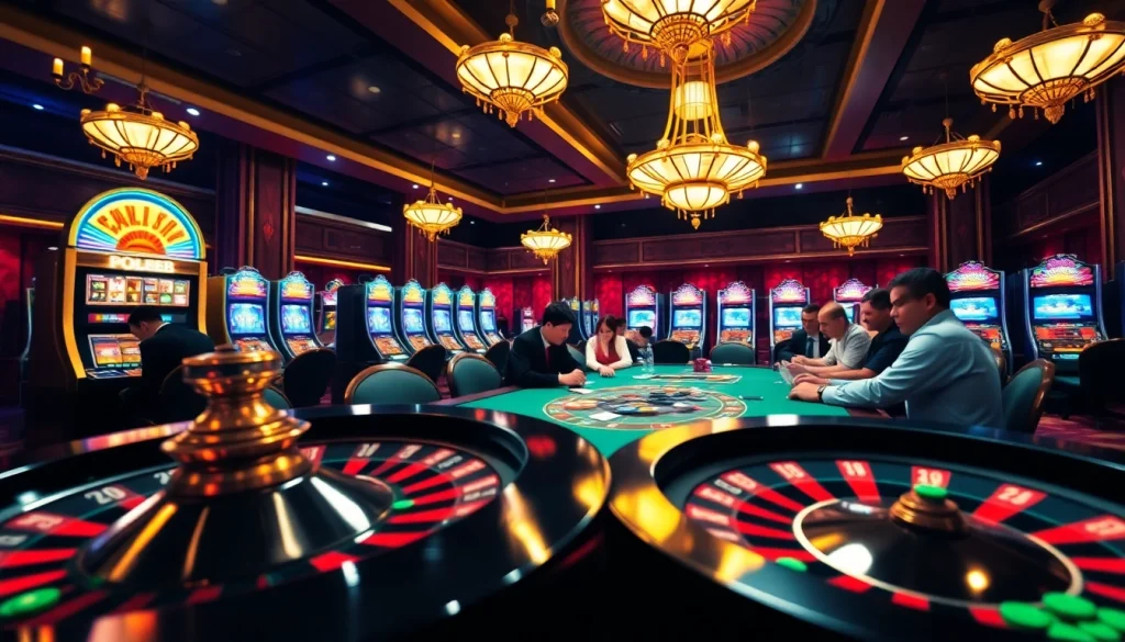 Players immersed in a high-stakes poker game at PU88 casino, showcasing excitement and luxury.