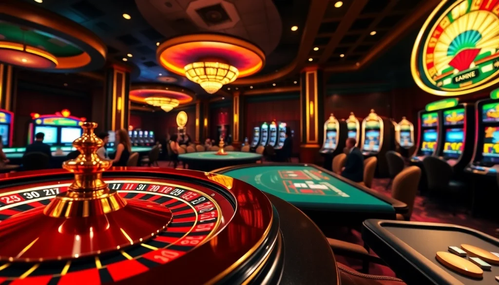Experience the thrill of gambling with ga6789 at a vibrant casino filled with poker tables and slot machines.