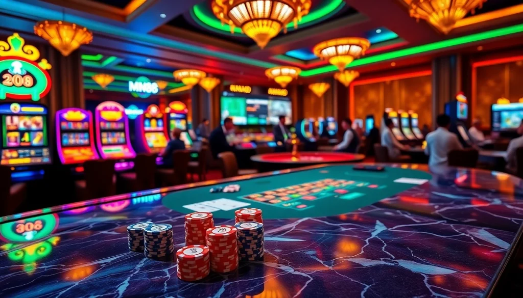 Engaging players at https://mm88.blog/ enjoying a thrilling casino experience with cards and chips.