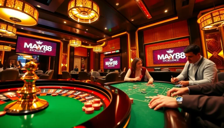 Experience thrilling casino action at https://may88us.com/ with players engaged at poker tables.