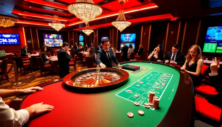 Engaging in an exciting game at https://cm88.info/ featuring a thrilling roulette table.