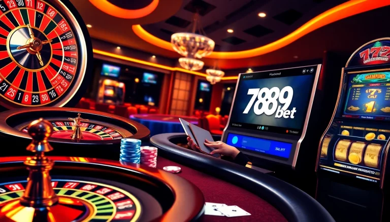 Exciting casino scene with roulette and poker chips at 789bet gaming platform.