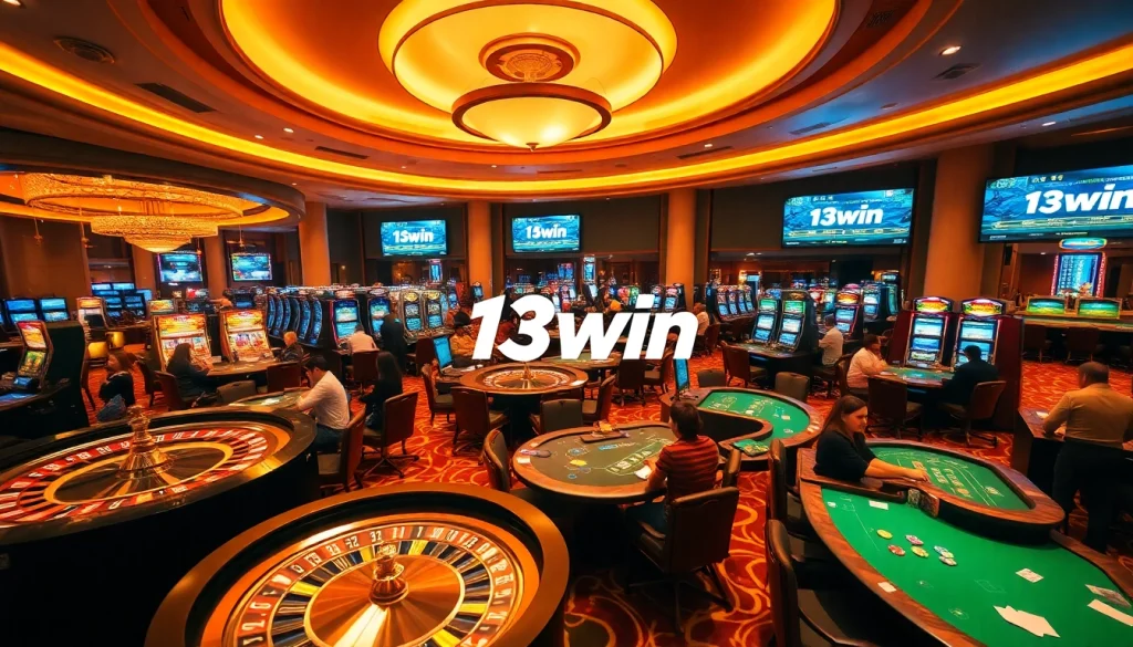 Engaged players enjoying games at 13win casino with vibrant tables and betting action.
