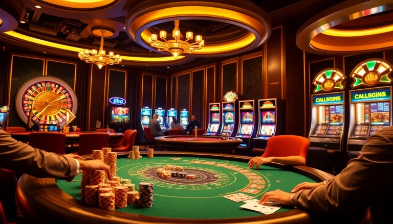 Players strategizing at a luxurious poker table in a vibrant jbo casino atmosphere.